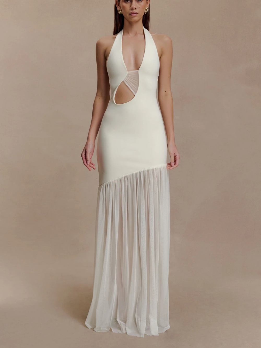 Meshki Aubree Crepe And Mesh Maxi Dress - Ivory